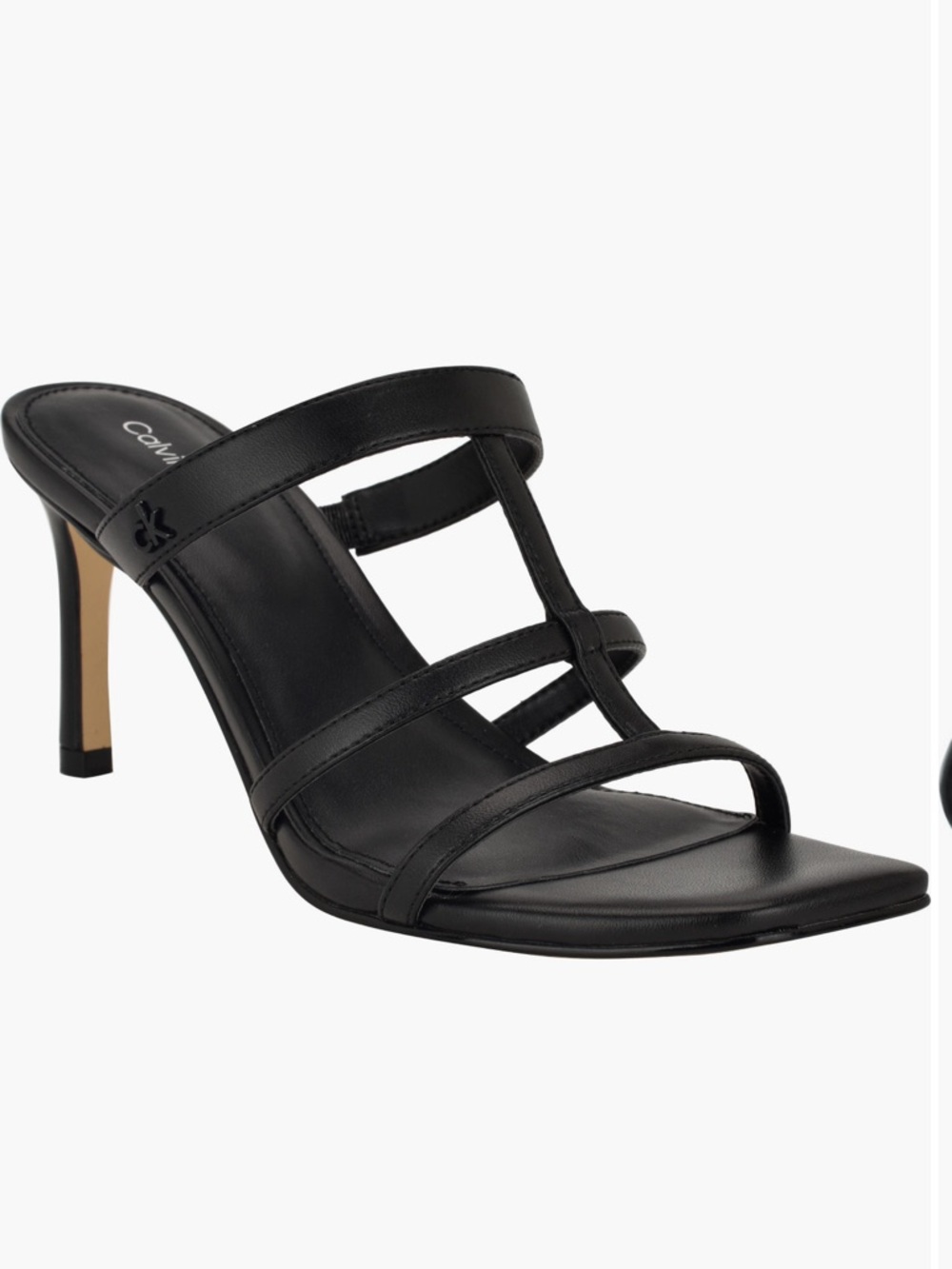 Calvin Klein Black Strappy Leather Mule Sandal